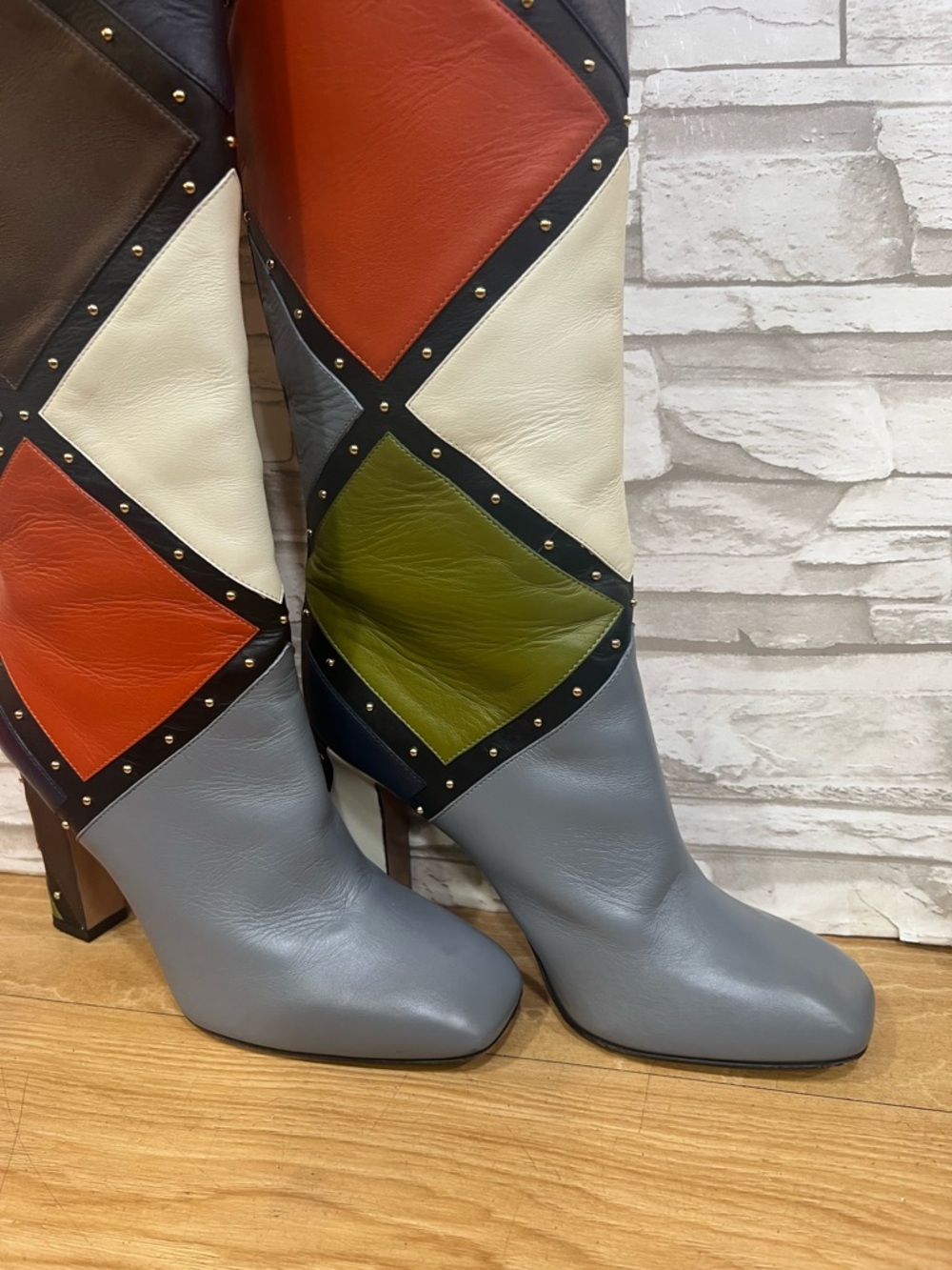Valentino Garavani Multicolor Patchwork Leather Knee Boots - Picture 10 of 16